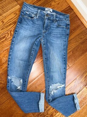 PAIGE Light Wash Blue Denim Jeans with Zip Fly Size 27 Skinny Ankle Length